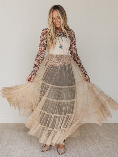 Blush Affair Tulle Maxi Dress - Sand