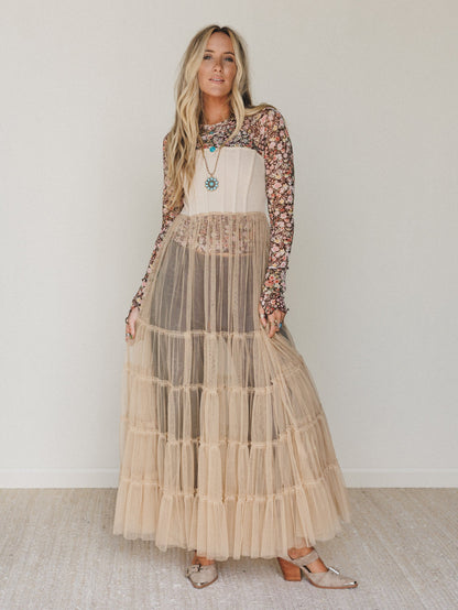 Blush Affair Tulle Maxi Dress - Sand