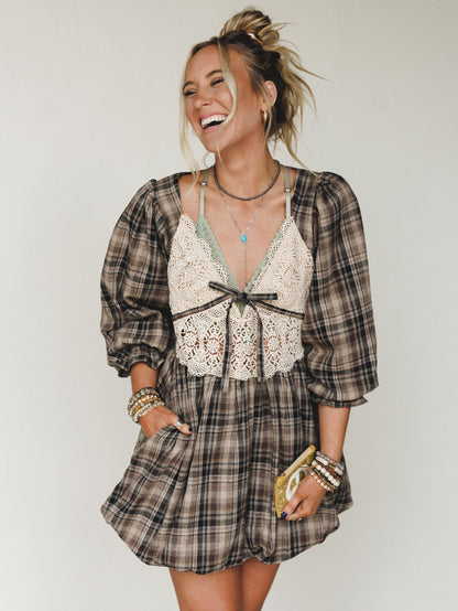 Plaid Revival Mini Dress - Natural