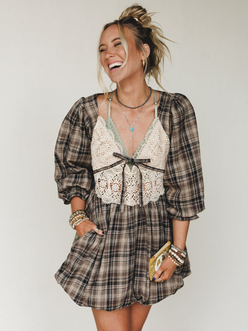 Plaid Revival Mini Dress - Natural