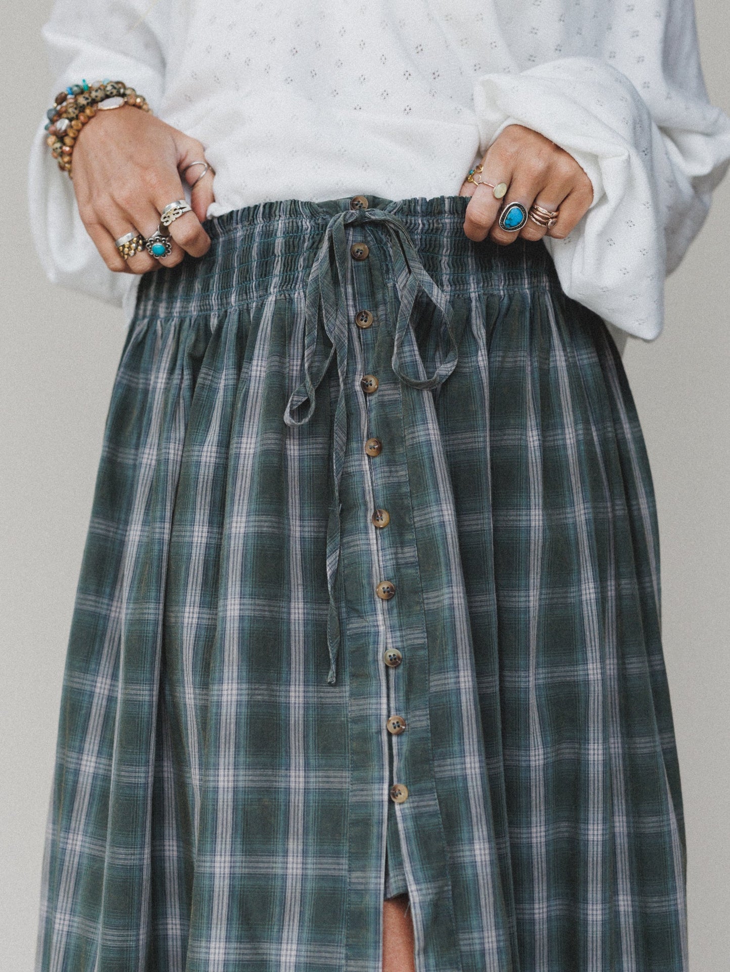 Bonfire Bloom Plaid Skirt - Olive