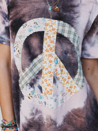 The Nest Peace And Tie Dye Tee Dress - Gray Multi Tie Dye