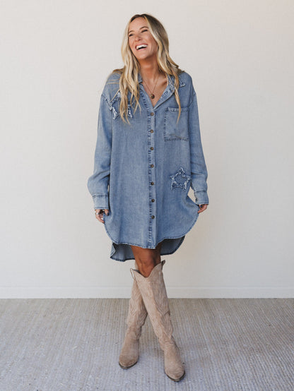 Outrider Button Down Denim Dress - Denim