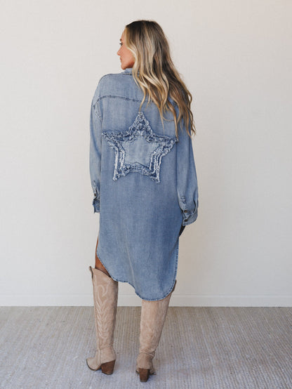 Outrider Button Down Denim Dress - Denim