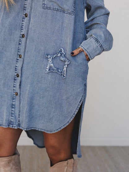 Outrider Button Down Denim Dress - Denim