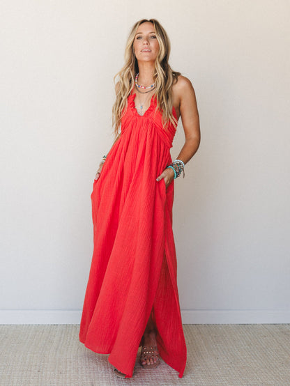 Cityscape Halter Maxi Dress - Cherry Tomato