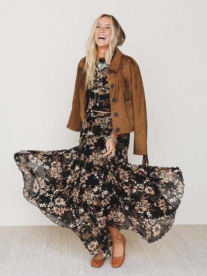 Let It Layer Floral Skirt - Black