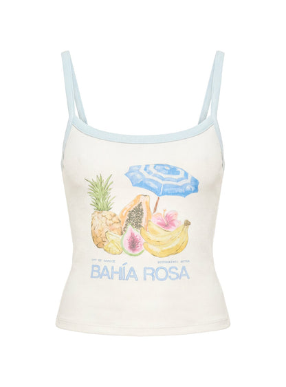 Bahia Rosa Graphic Tank Top White