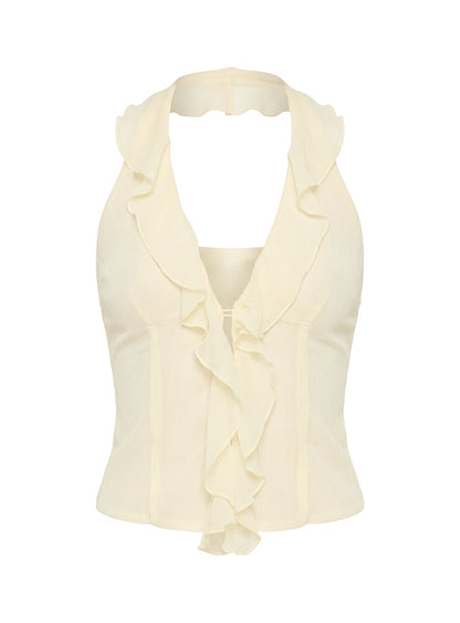 Jazania Frill Halter Top Butter Yellow