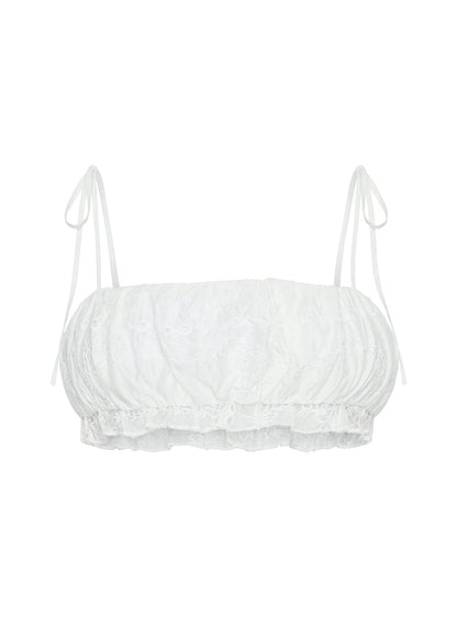 Queens Boulevard Frill Crop Top White