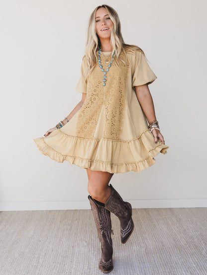 Dottie Crochet Contrast Dress - Light Mustard