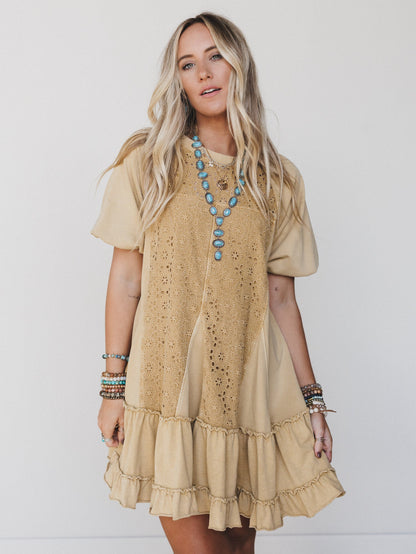 Dottie Crochet Contrast Dress - Light Mustard