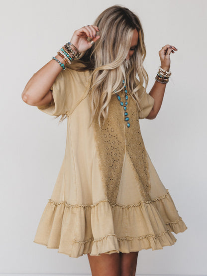 Dottie Crochet Contrast Dress - Light Mustard