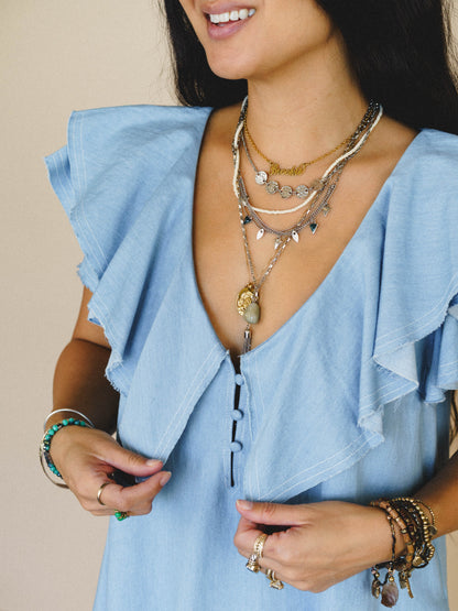Chambray Daydream Flutter Sleeve Dress - Light Denim