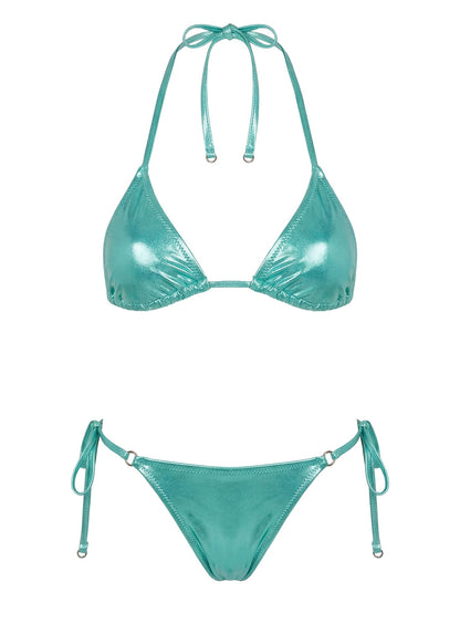 Jenner Metallic Triangle Bikini Top Green