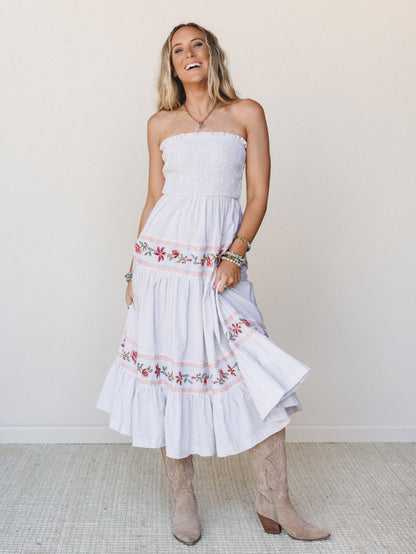 Garden Nomad Embroidered Dress - Off White Taupe
