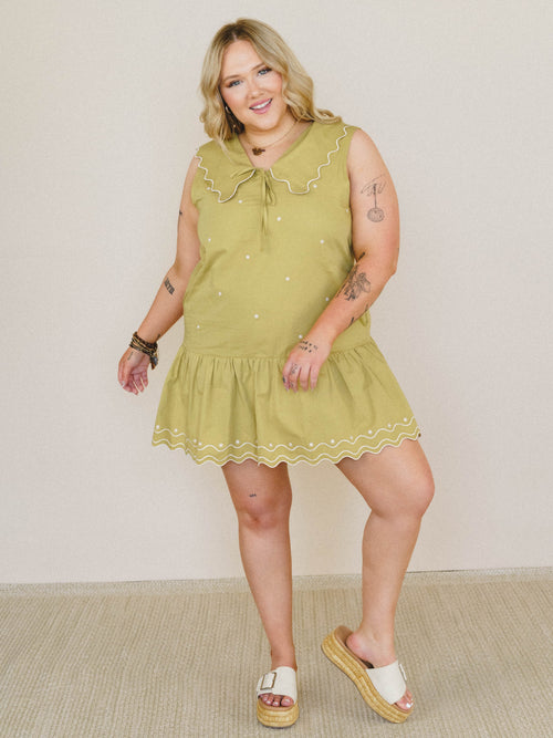 Sweet Pea Collared Dress - Lemon Grass