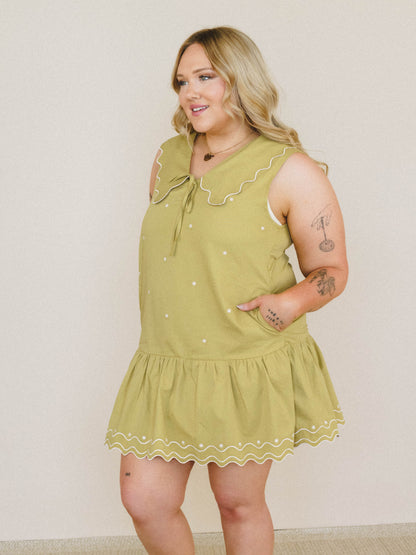 Sweet Pea Collared Dress - Lemon Grass