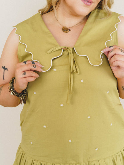 Sweet Pea Collared Dress - Lemon Grass