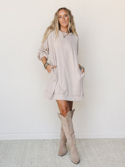 The Nest Moon Glow Long Sleeve Dress  - Cream