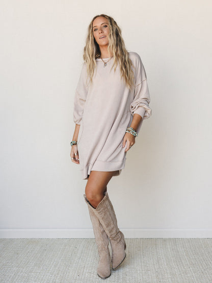 The Nest Moon Glow Long Sleeve Dress  - Cream