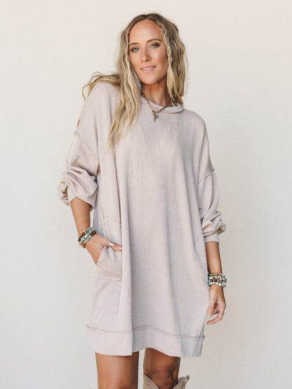 The Nest Moon Glow Long Sleeve Dress  - Cream