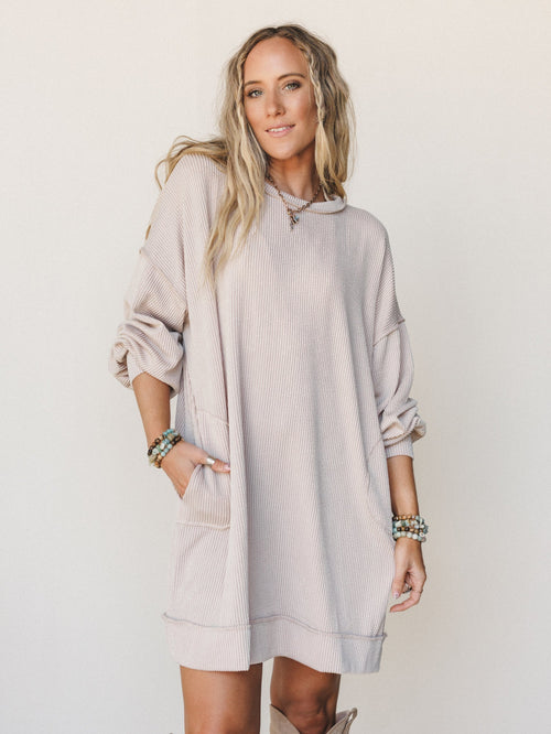 The Nest Moon Glow Long Sleeve Dress  - Cream