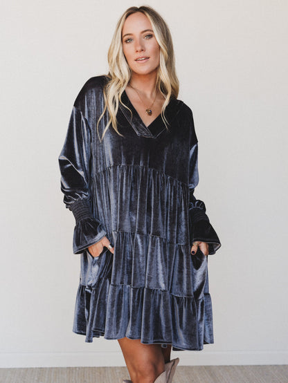 The Nest Maddie Velvet Dress - Charcoal