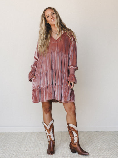 The Nest Maddie Velvet Dress - Dusty Mauve