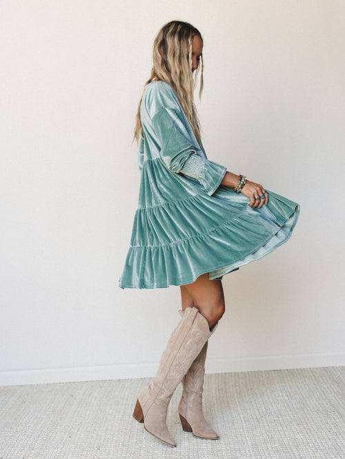 The Nest Maddie Velvet Dress - Seafoam
