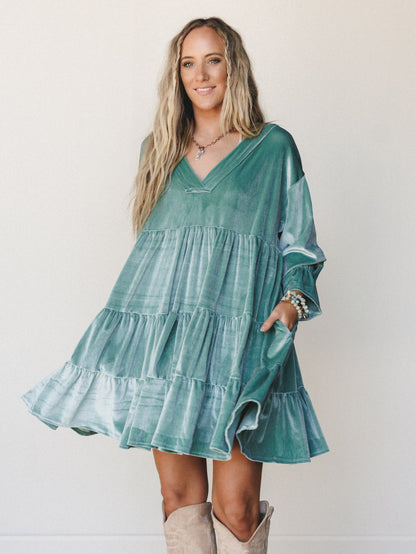 The Nest Maddie Velvet Dress - Seafoam