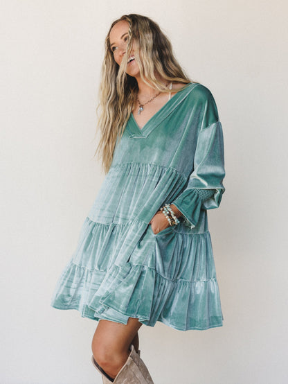 The Nest Maddie Velvet Dress - Seafoam