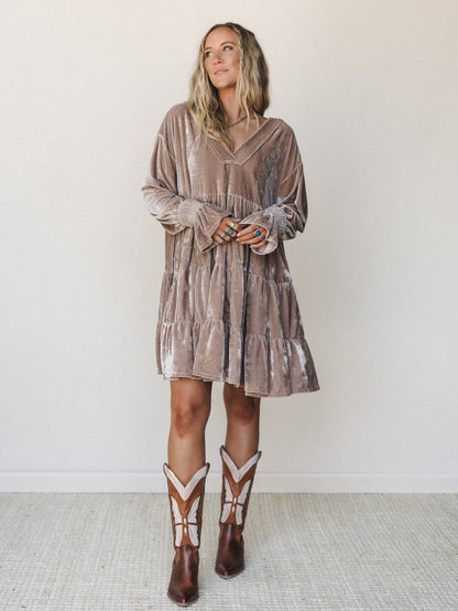 The Nest Maddie Velvet Dress - Taupe