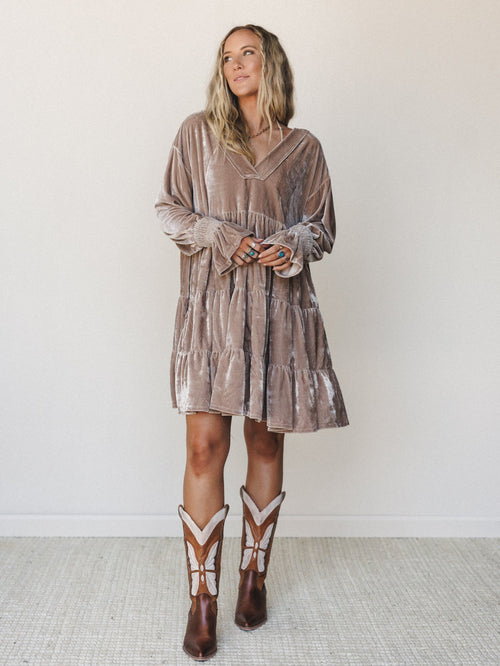 The Nest Maddie Velvet Dress - Taupe
