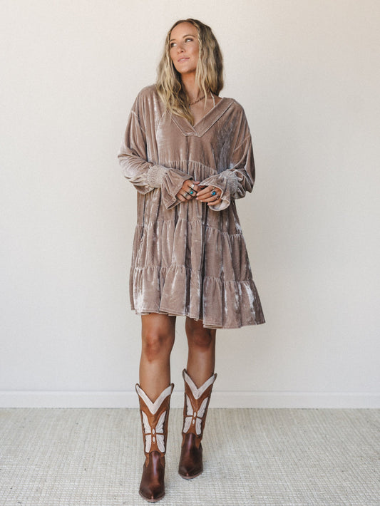 The Nest Maddie Velvet Dress - Taupe