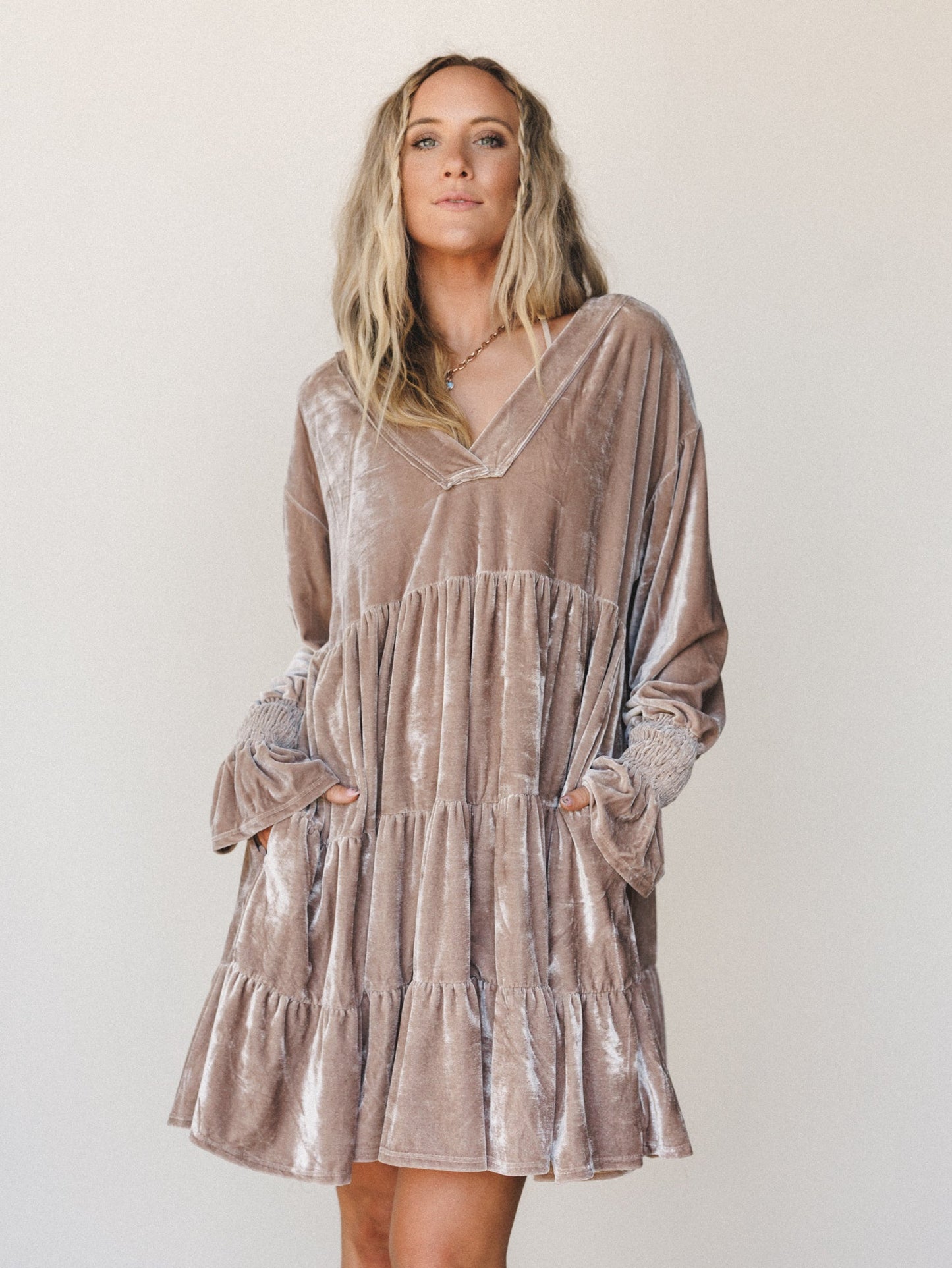 The Nest Maddie Velvet Dress - Taupe