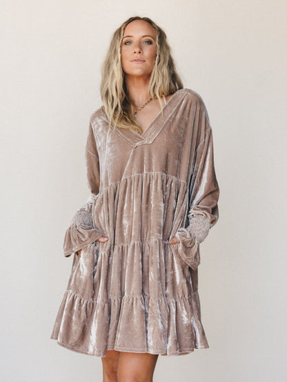 The Nest Maddie Velvet Dress - Taupe