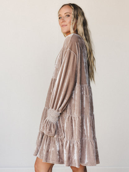 The Nest Maddie Velvet Dress - Taupe