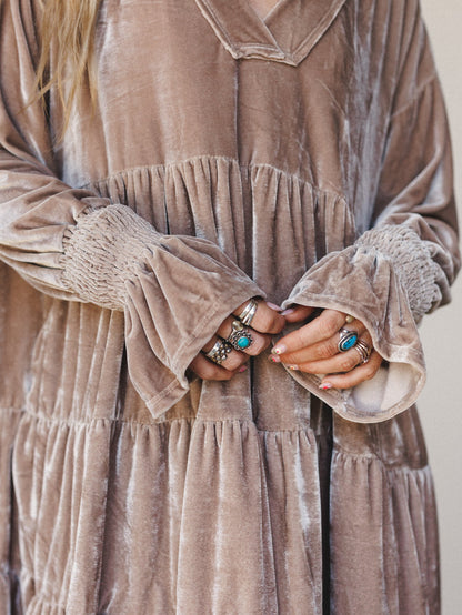 The Nest Maddie Velvet Dress - Taupe