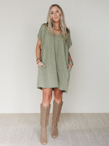 The Nest Camden Lace Tee Dress - Olive