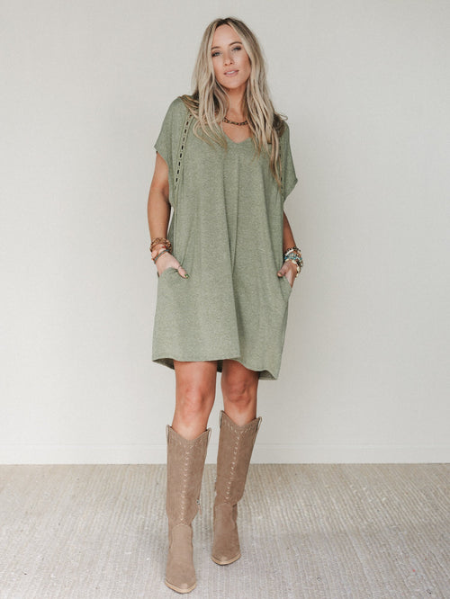 The Nest Camden Lace Tee Dress - Olive