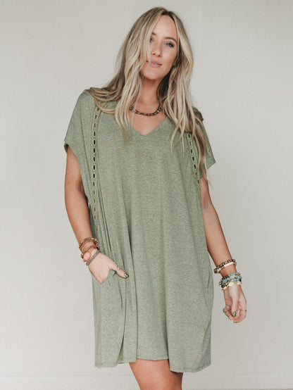 The Nest Camden Lace Tee Dress - Olive