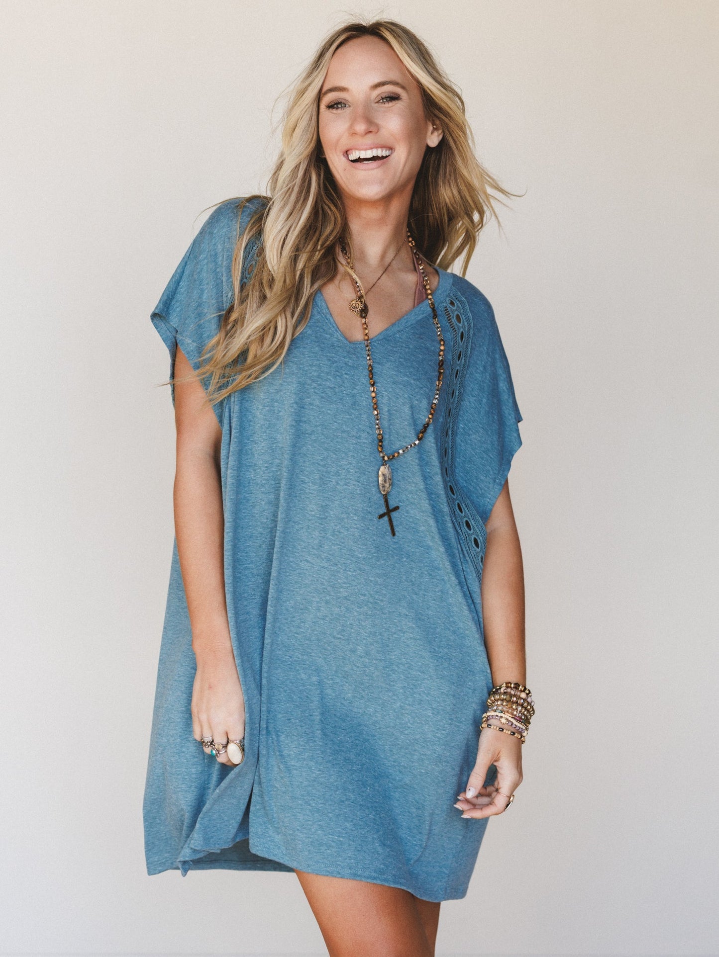 The Nest Camden Lace Tee Dress - Teal