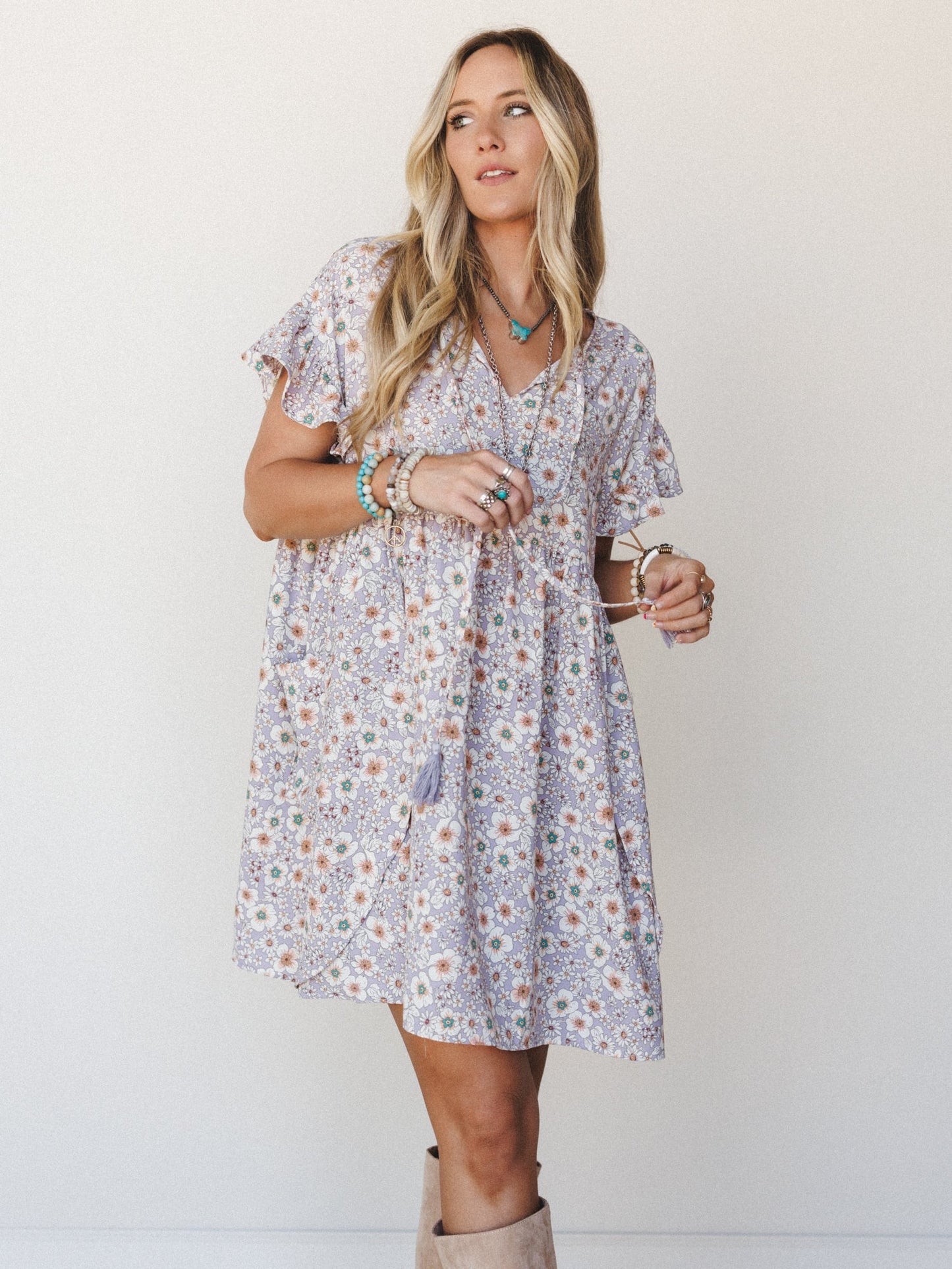 The Nest Stasia Printed Tulip Dress - Lavender