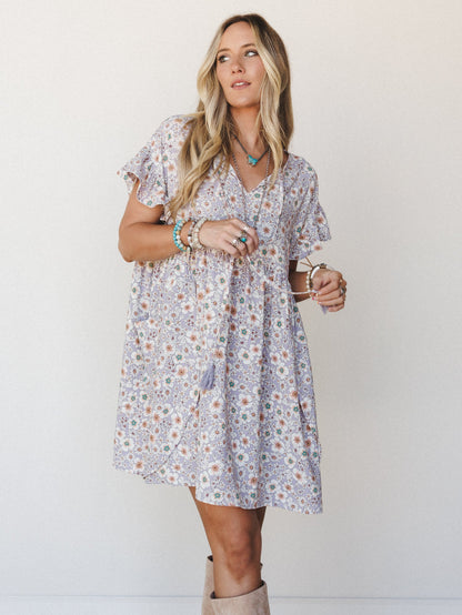 The Nest Stasia Printed Tulip Dress - Lavender