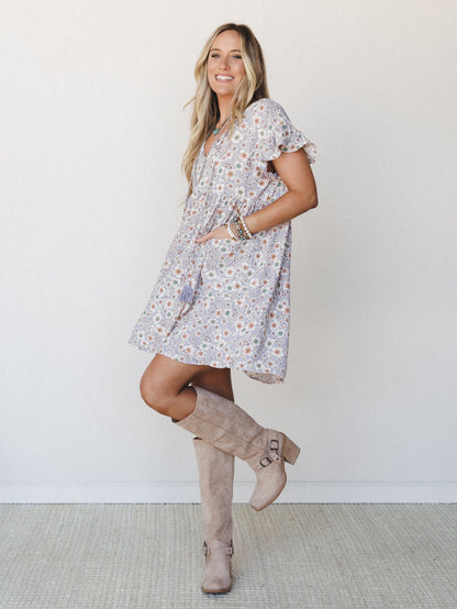 The Nest Stasia Printed Tulip Dress - Lavender