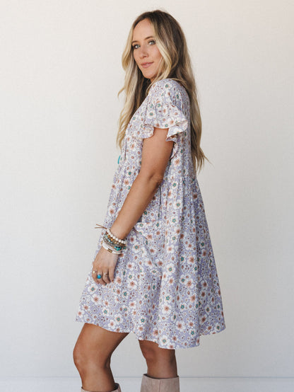 The Nest Stasia Printed Tulip Dress - Lavender