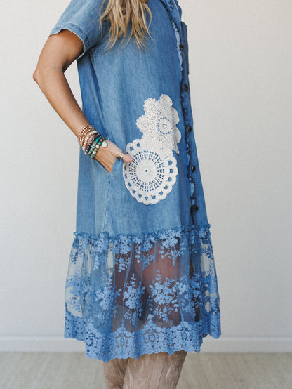 Flower Patch Maxi Dress - Denim