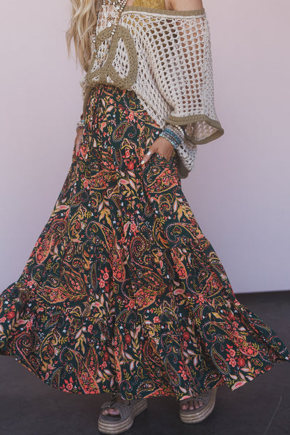 The Nest Happy Tiers Maxi Skirt - Coral Multi