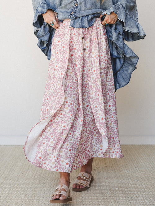 The Nest Stasia Printed Tulip Skirt - Rose